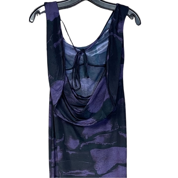 ASOS Design long dress bardotsheer purple black maxi low draped sexy back size 6 - Picture 5 of 8